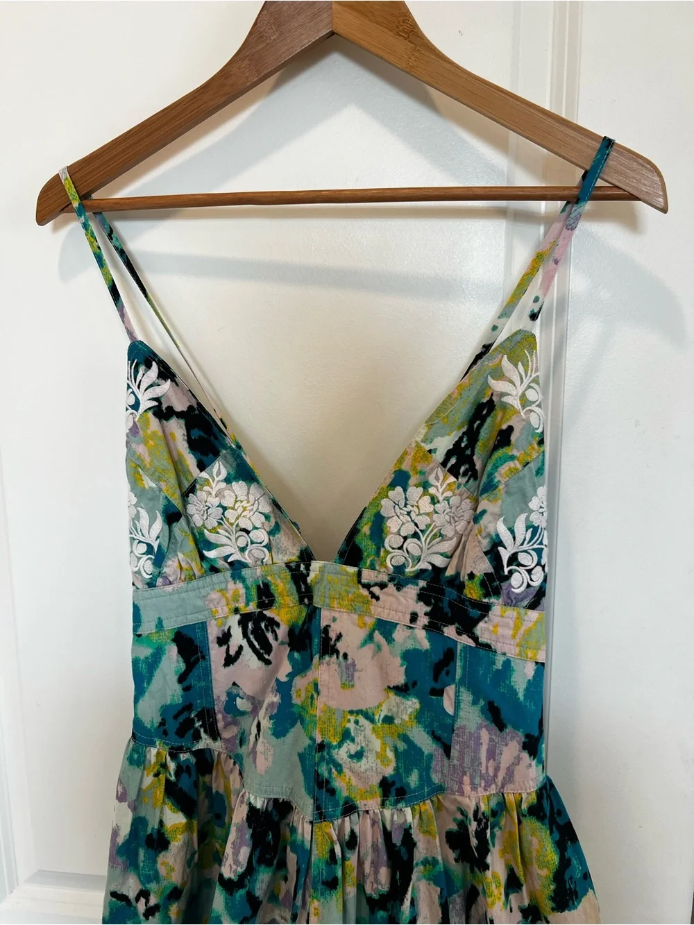 Free People Teal Green Floral Tiered Maxi Dress